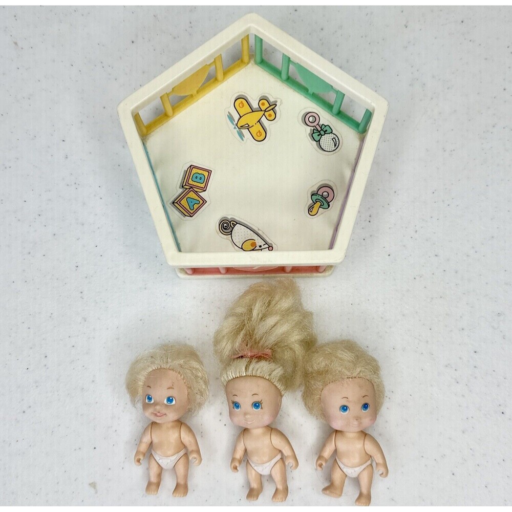 Tyco Quints Vintage 1990 Quints #1-2 & #4 Dolls With Five Sidedโ Playpen ๏ฟผ